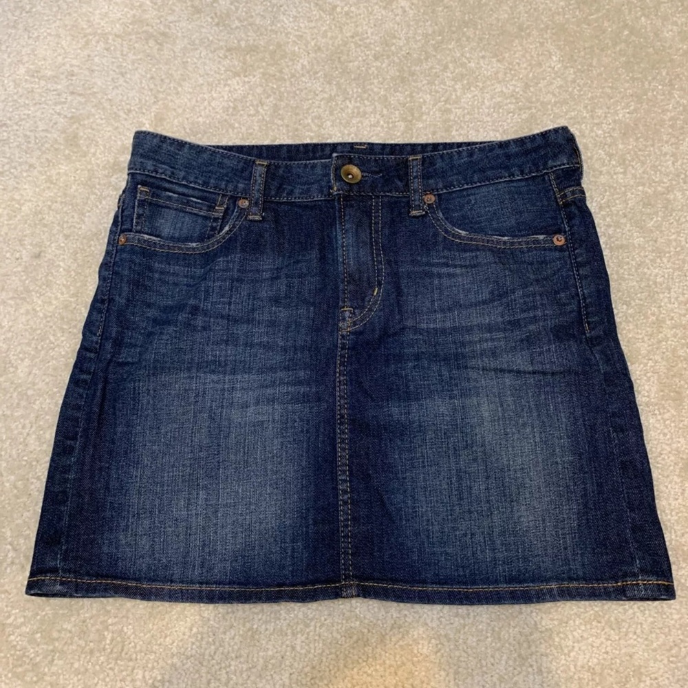 Uniqlo UJ Blue Denim Jeans Skirt Women Size Waist 64cm XS 4 Pockets Zipper